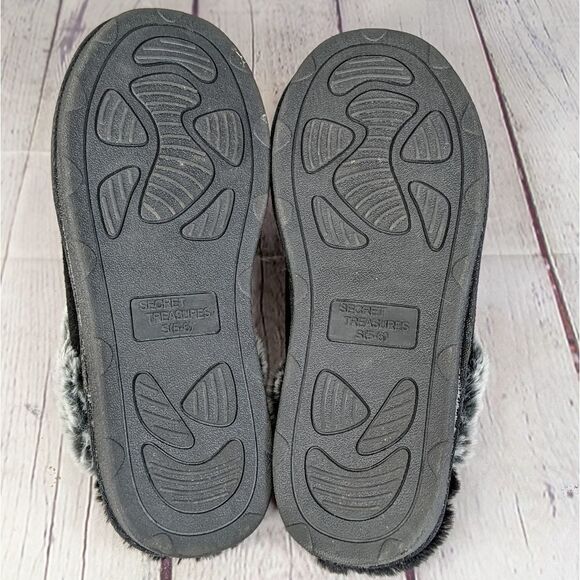 Black Faux Fur House Slipper Scuff Memory Foam Slip On Anti-Skid Sole - Picture 6 of 9